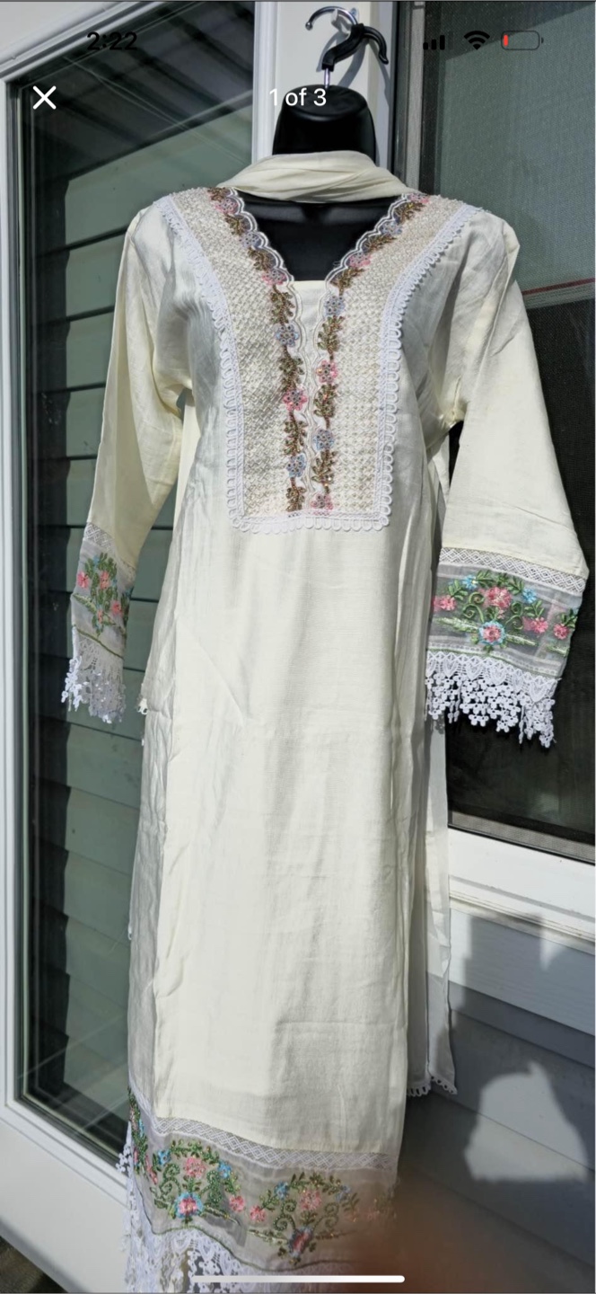 Embroidered cream-coloured kurta set