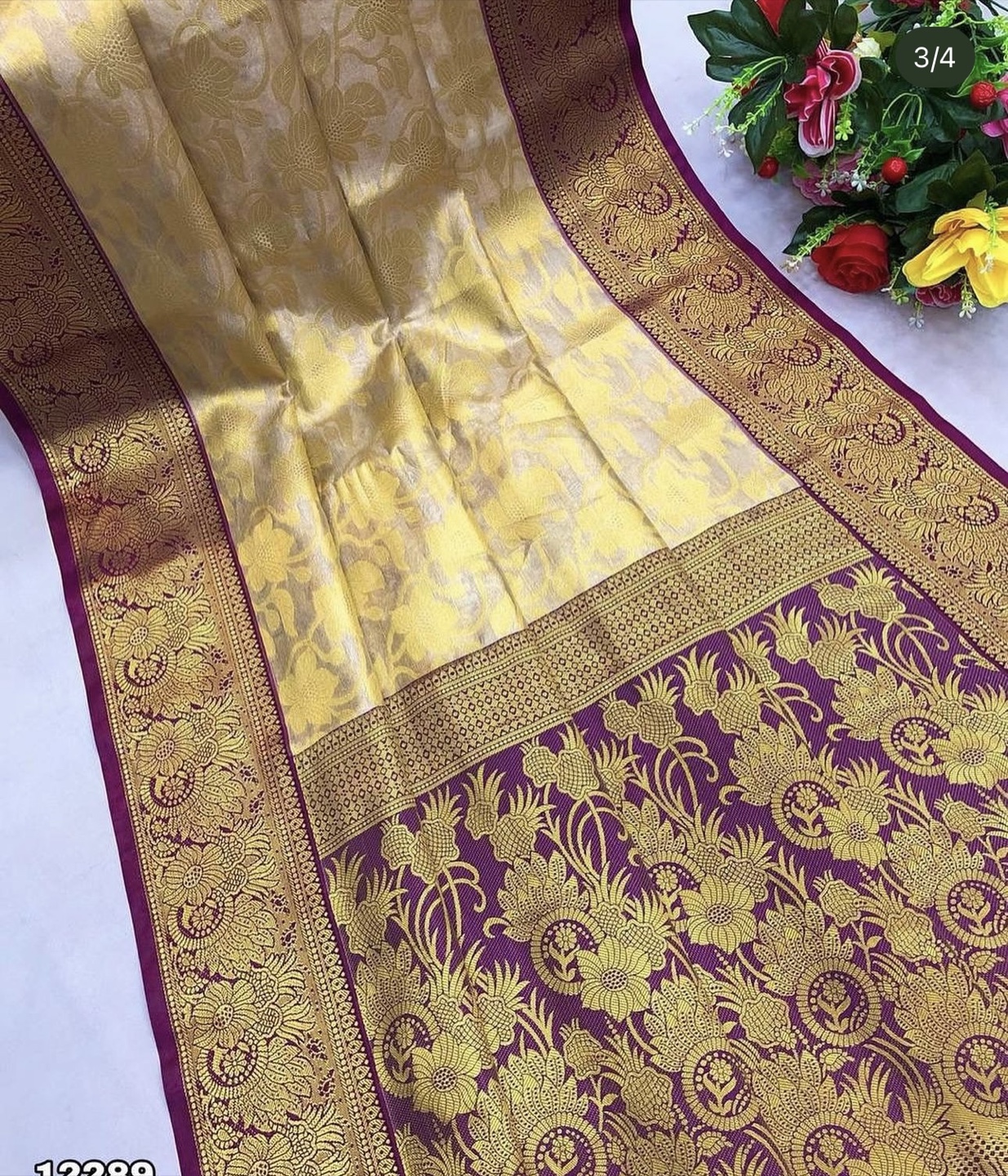 Elegant Yellow Saree with Purple Border - photo 2