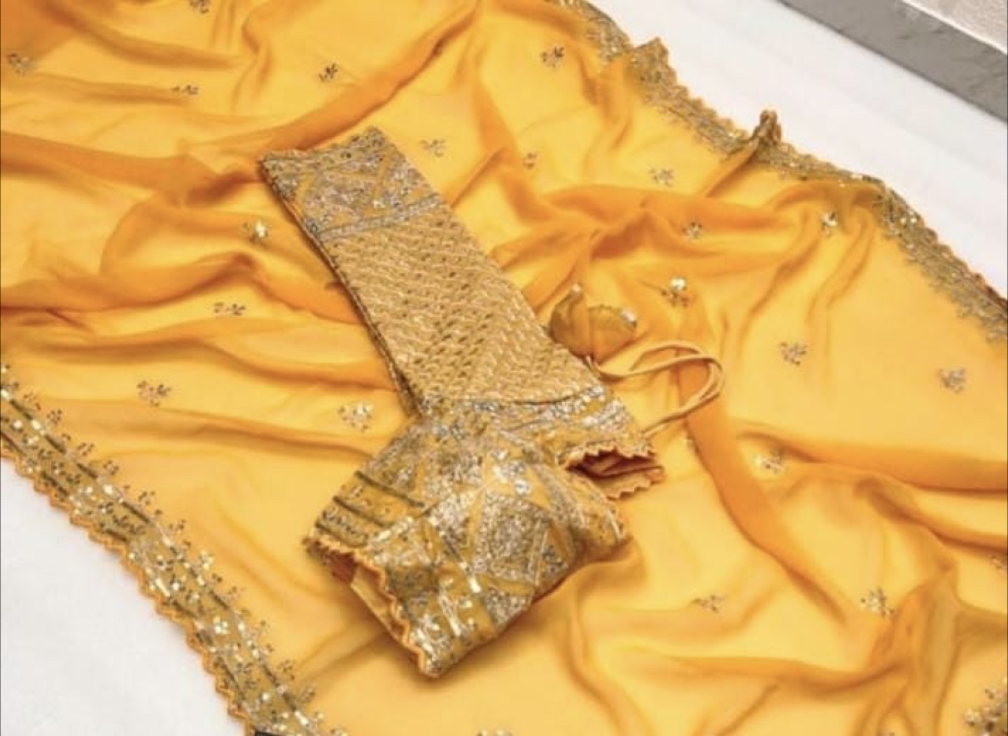 Yellow Sari with Embellishments