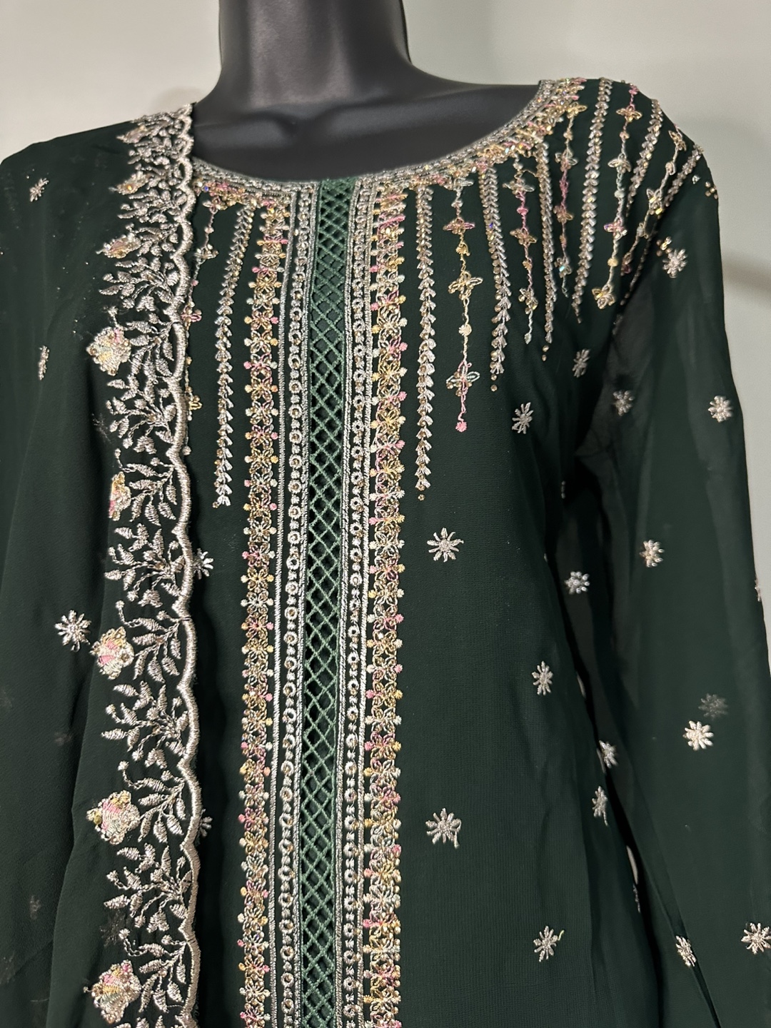 Embroidered Dark Green Suit