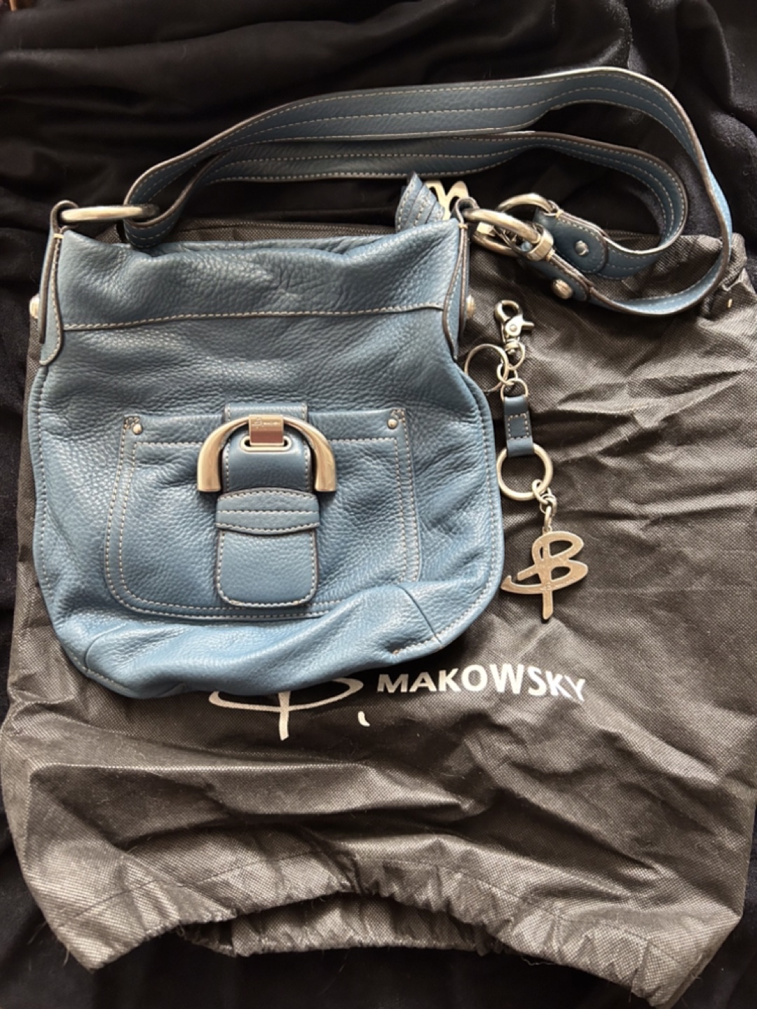 B. Makowsky Blue Leather Convertible Purse