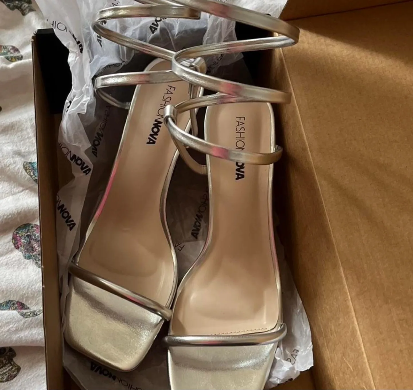Fashion Nova Wrap Up Heels - Silver thumbnail