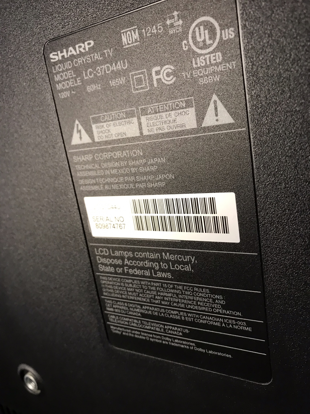 Sharp Aquos TV 37 inch - photo 2