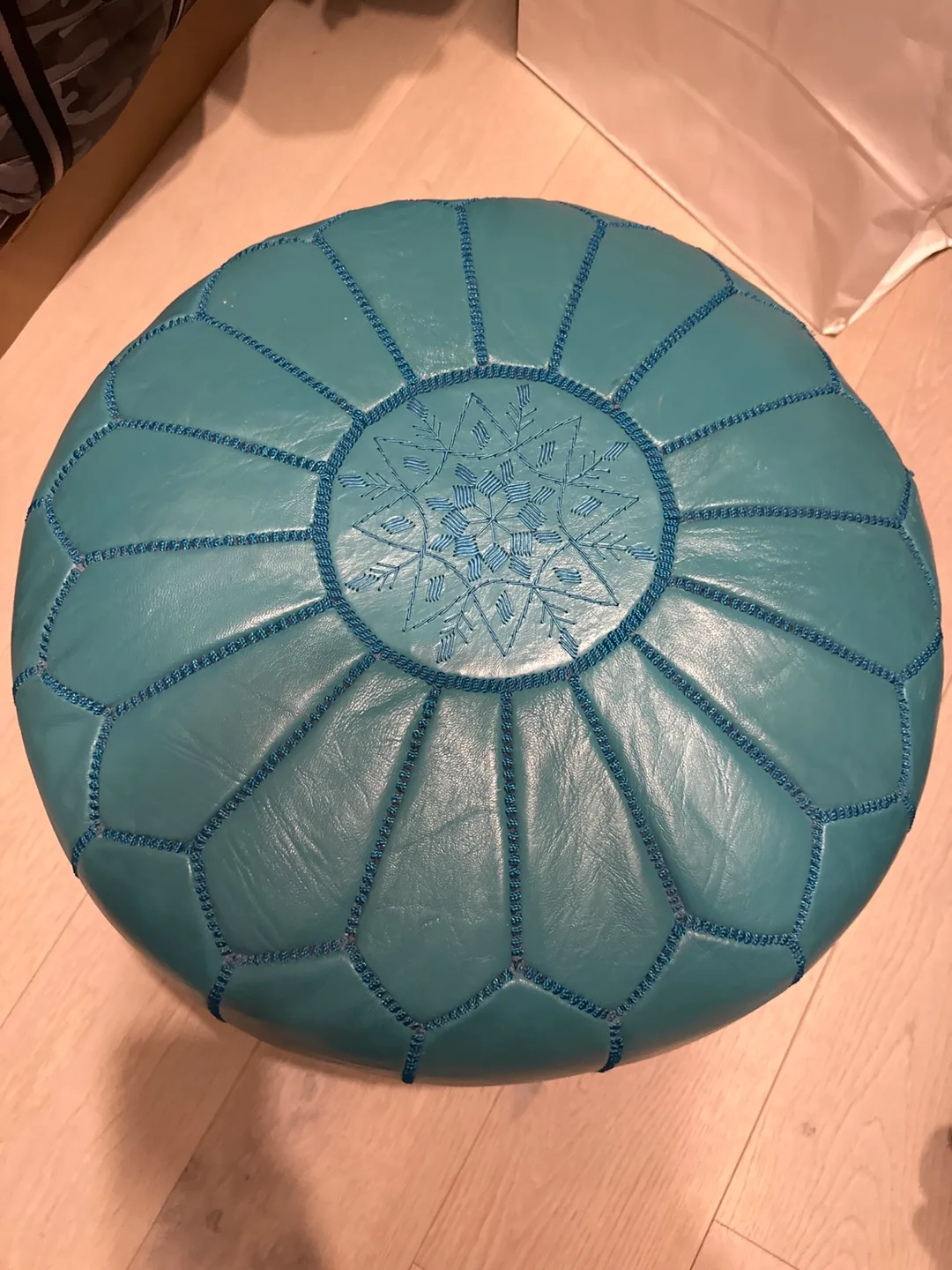 Round Blue Pouf Ottoman thumbnail