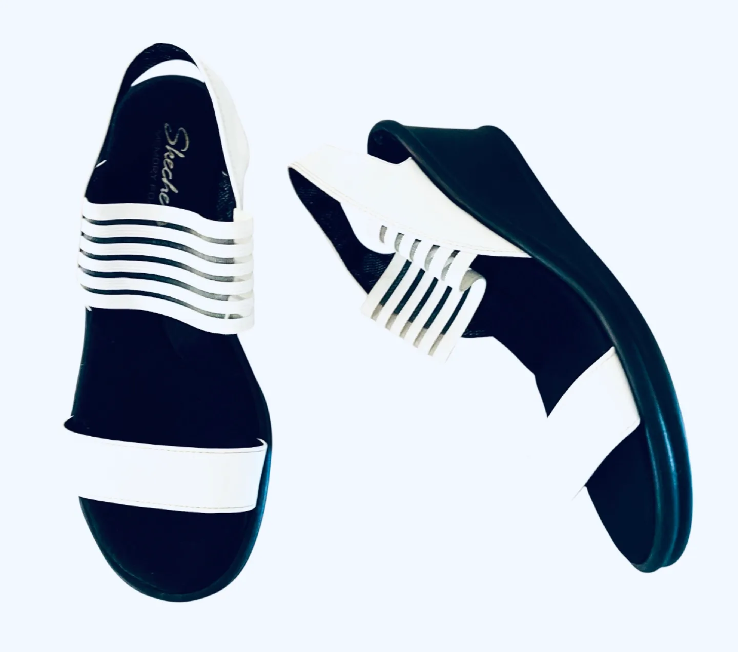 Skechers Memory Foam Sandals White Wedges Size 9 thumbnail