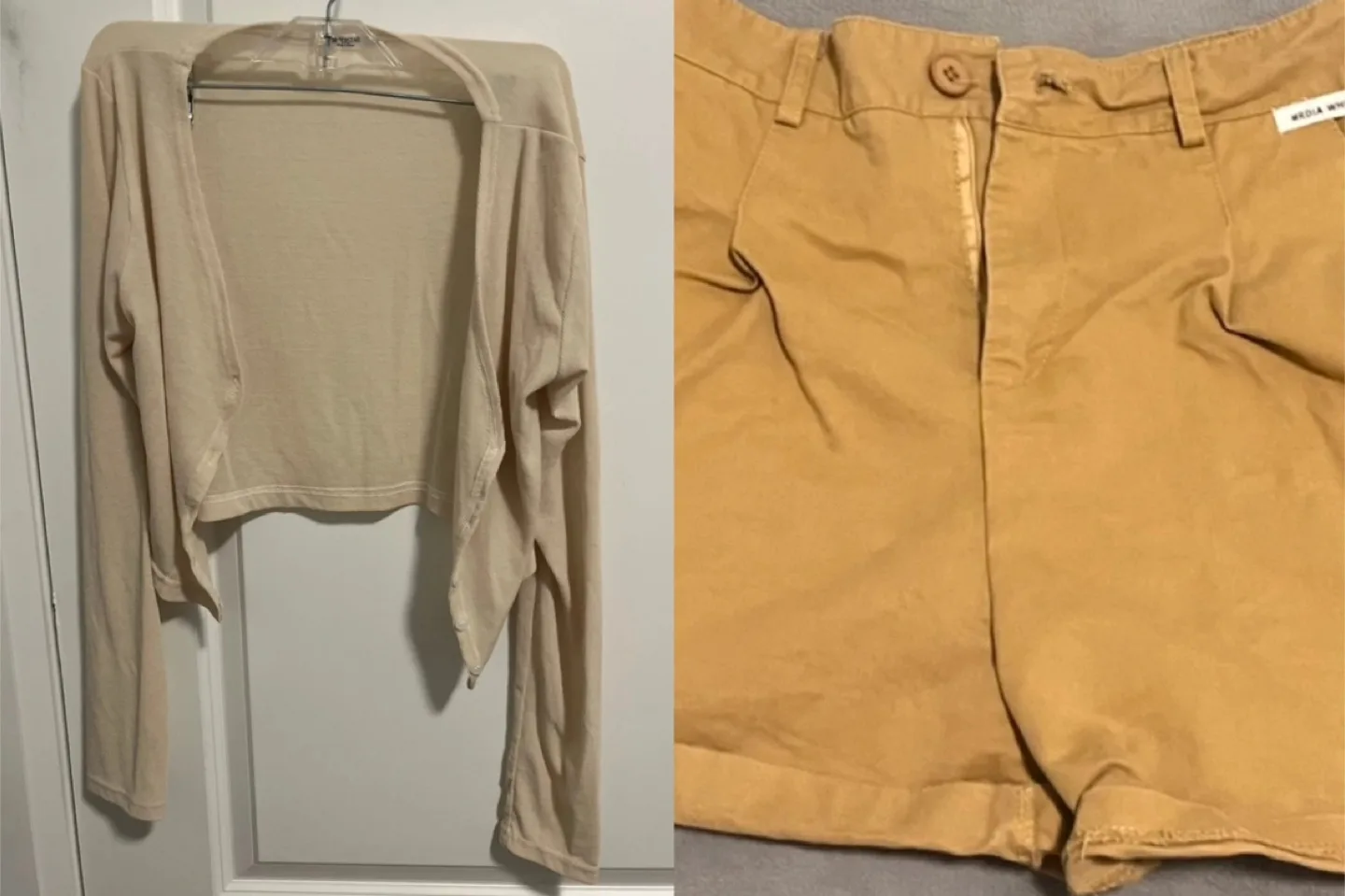 ‼️ASAP💰NEW‼️Beige Cardigan & Yellow Shorts Set thumbnail