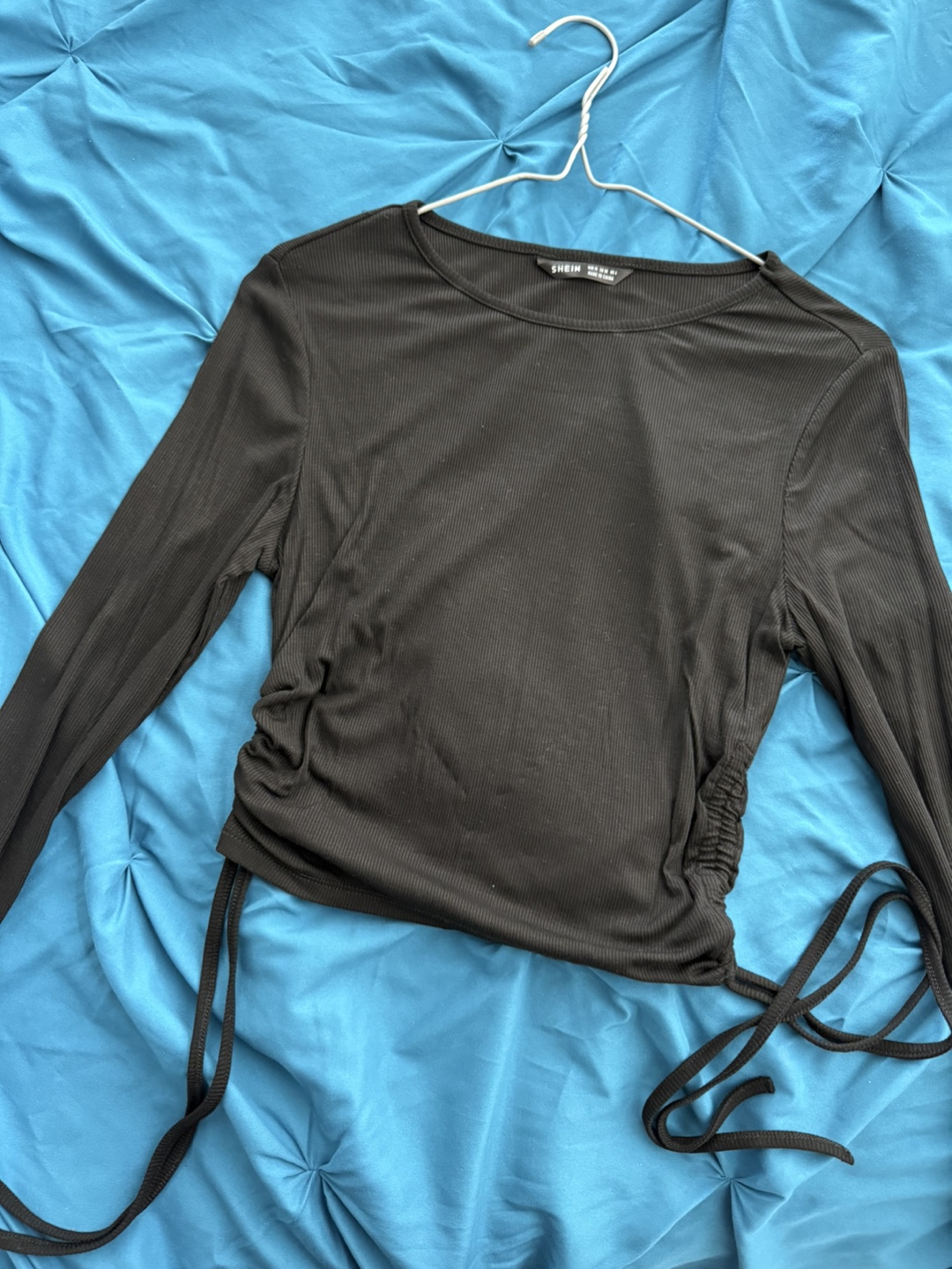 Black Long Sleeve Top with Drawstring Detailing