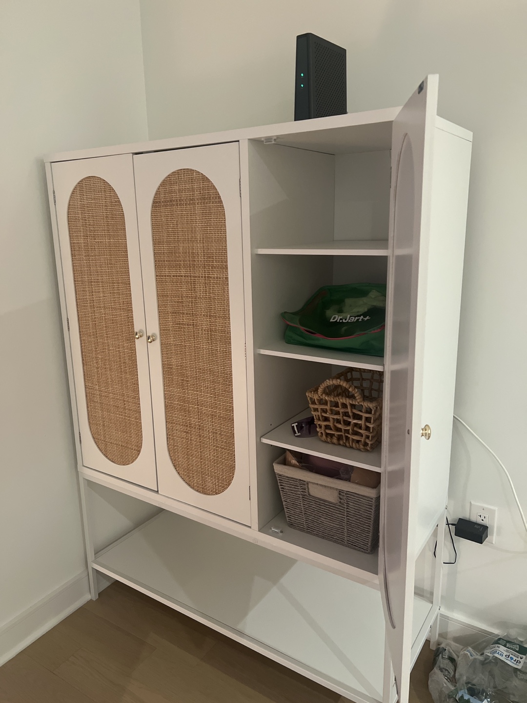 White Cabinet with Woven Cane Doors - photo 4