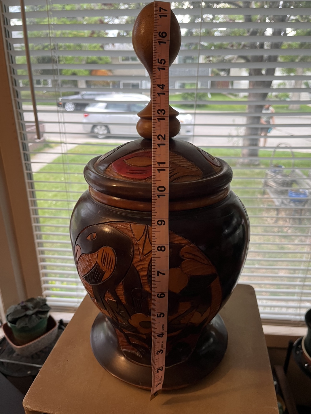 Art- African Hand Carved Wooden Vase with Lid - photo 5