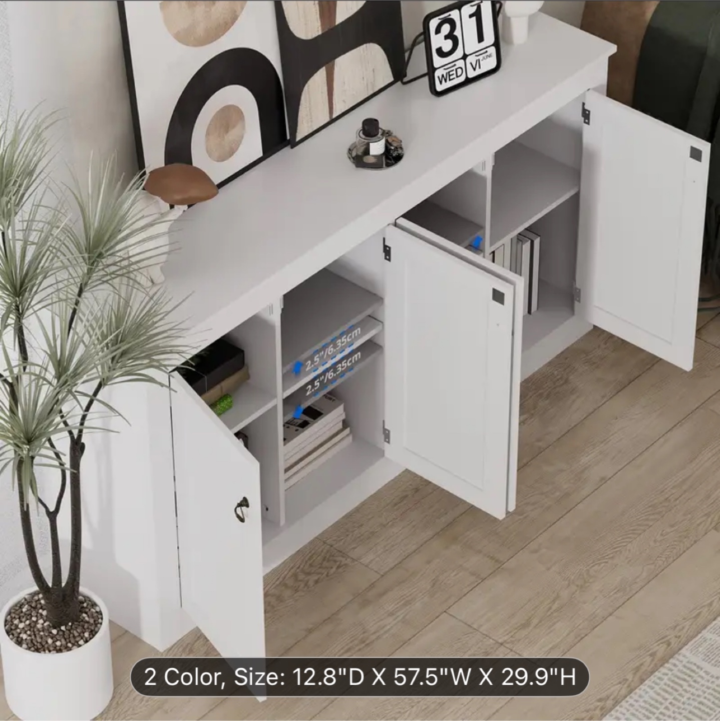 White Storage Cabinet with Doors - photo 2