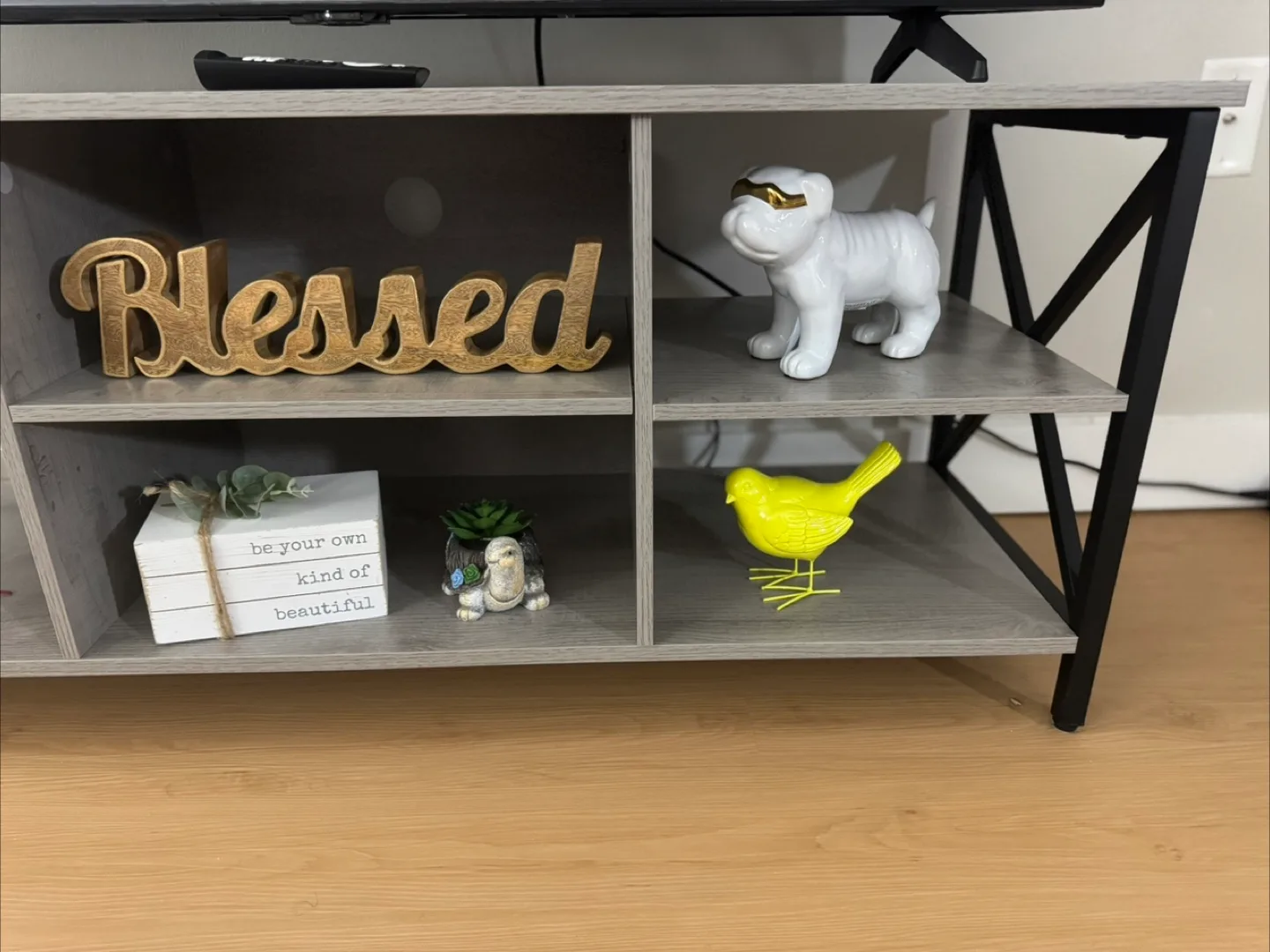 TV Stand – Modern 3-Tier, Rustic Grey with Open Shelving image indicator(5)