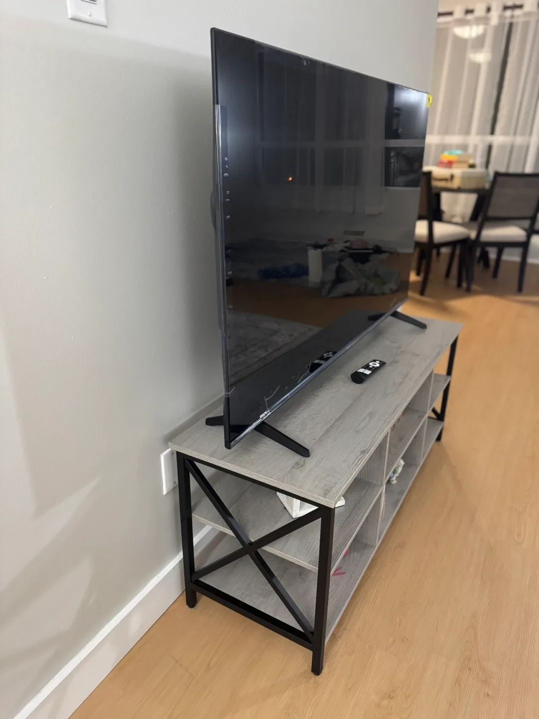 TV Stand – Modern 3-Tier, Rustic Grey with Open Shelving image indicator(3)