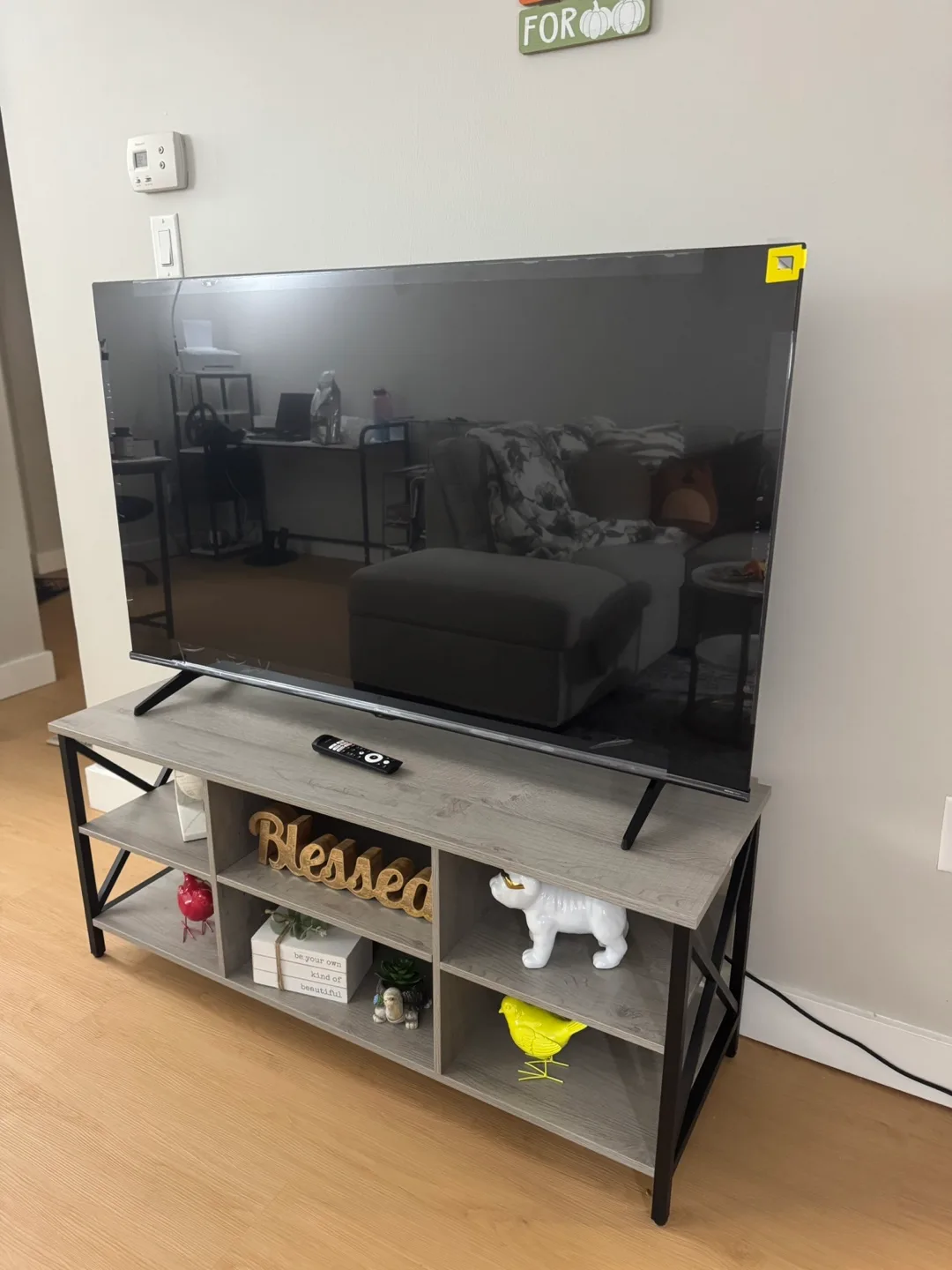 TV Stand – Modern 3-Tier, Rustic Grey with Open Shelving image indicator(2)