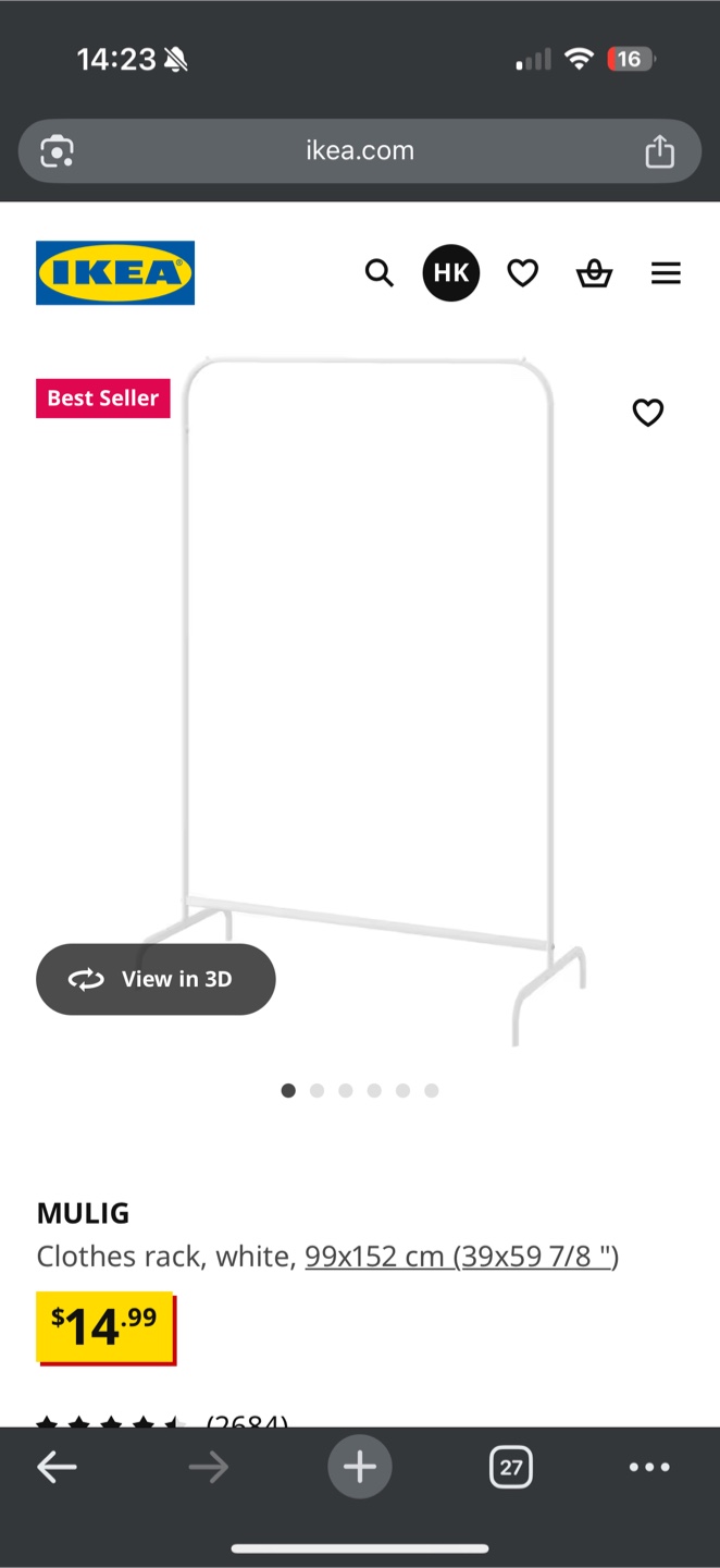 Ikea White Metal Clothes Rack