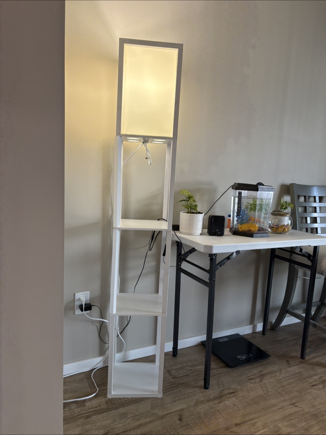 White Floor Lamp with Shelves - photo 2