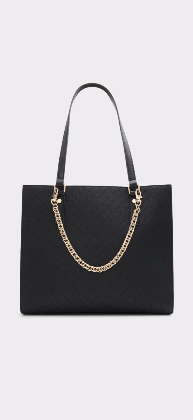 Black Tote Bag with Gold Chain