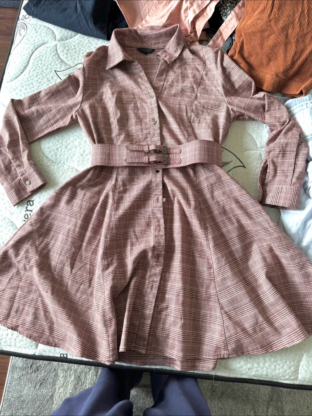 Plaid dress with belt thumbnail