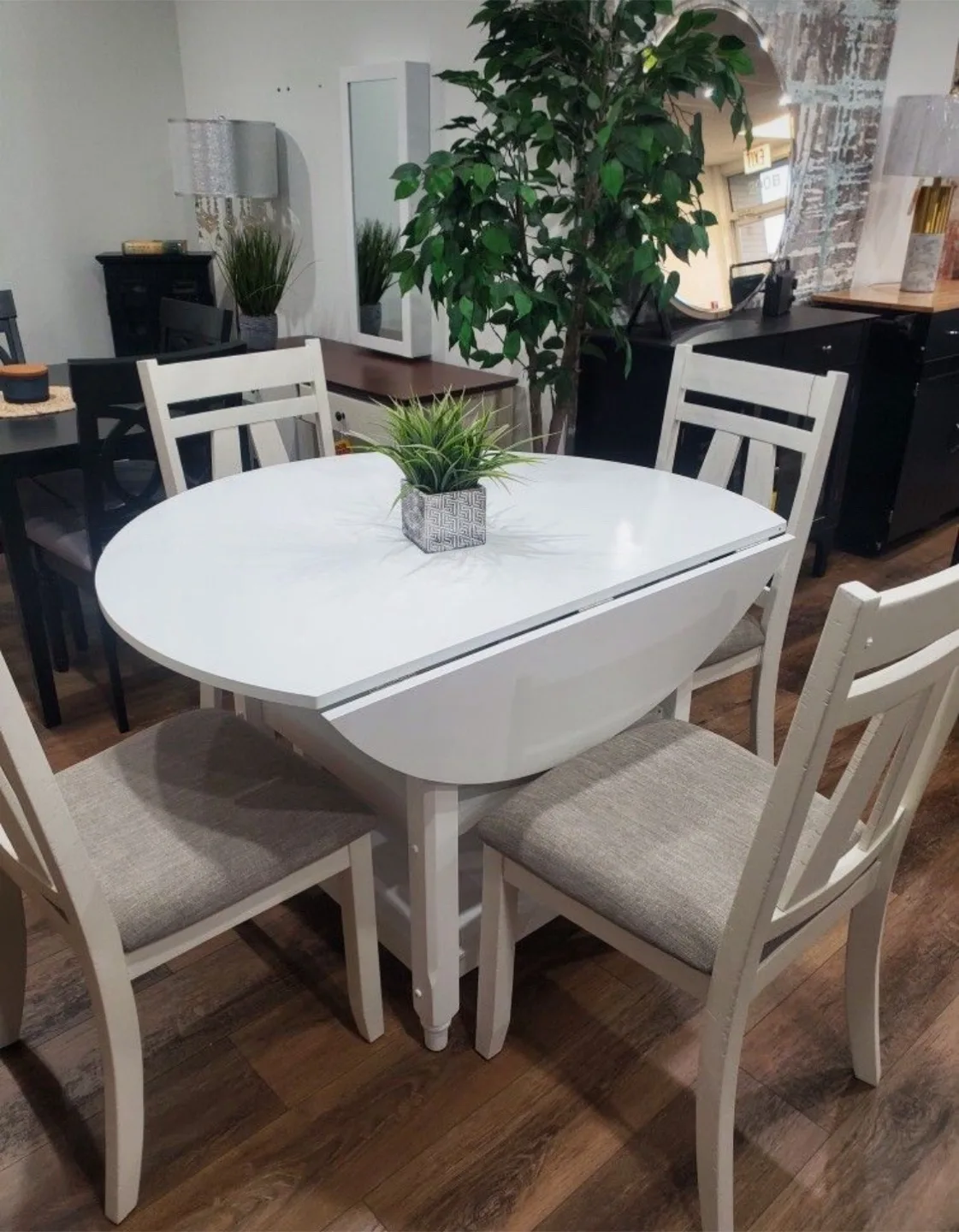 New 5 Piece White Dining Table with two 11” Drop Leafs thumbnail