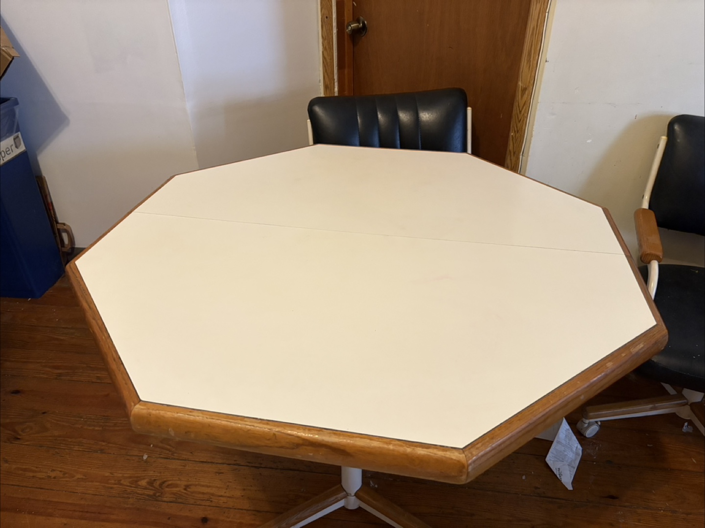 Solid Wood Table with 4 Matching Leather Rolling Chairs