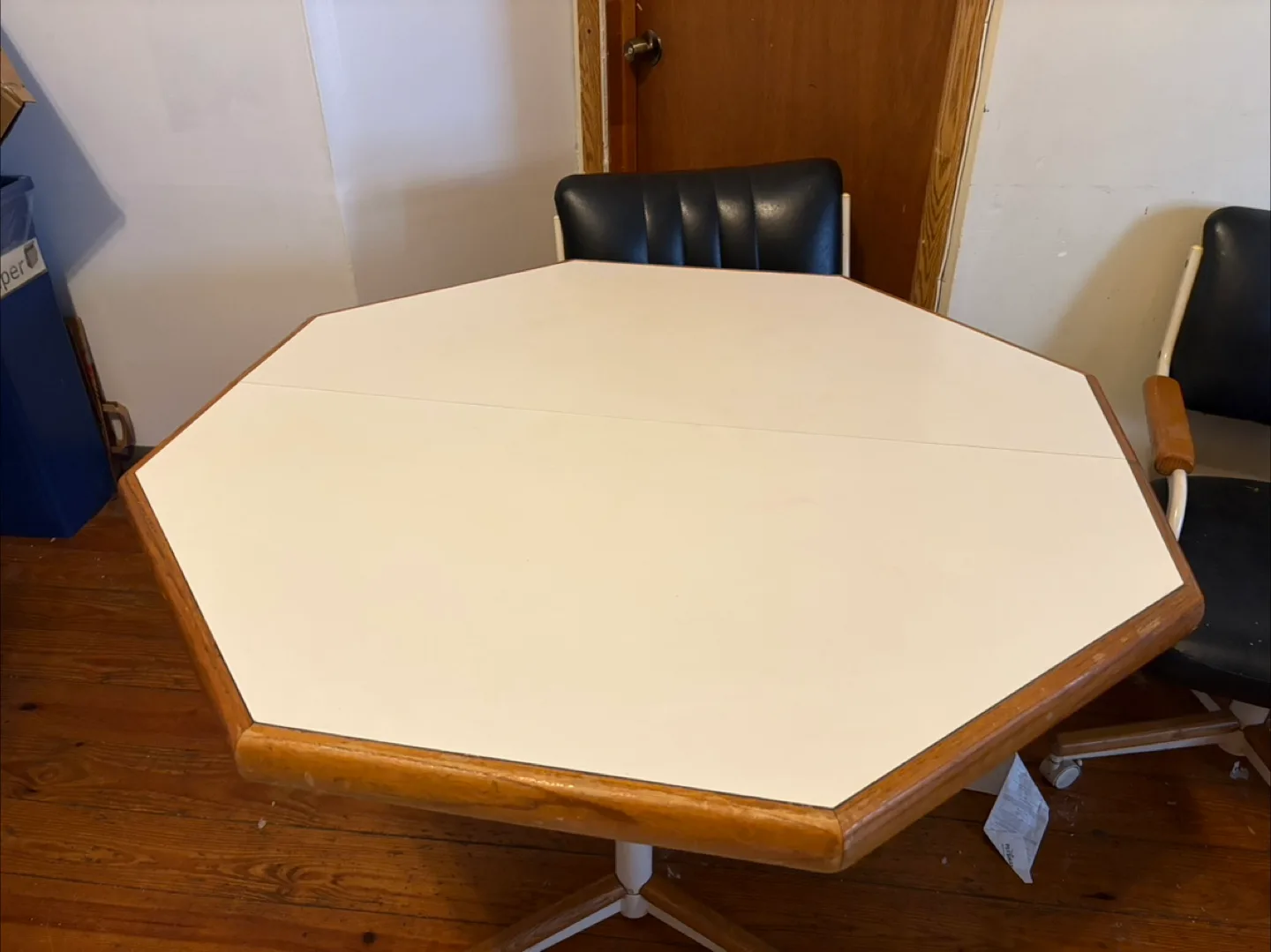 Solid Wood Table with 4 Matching Leather Rolling Chairs thumbnail