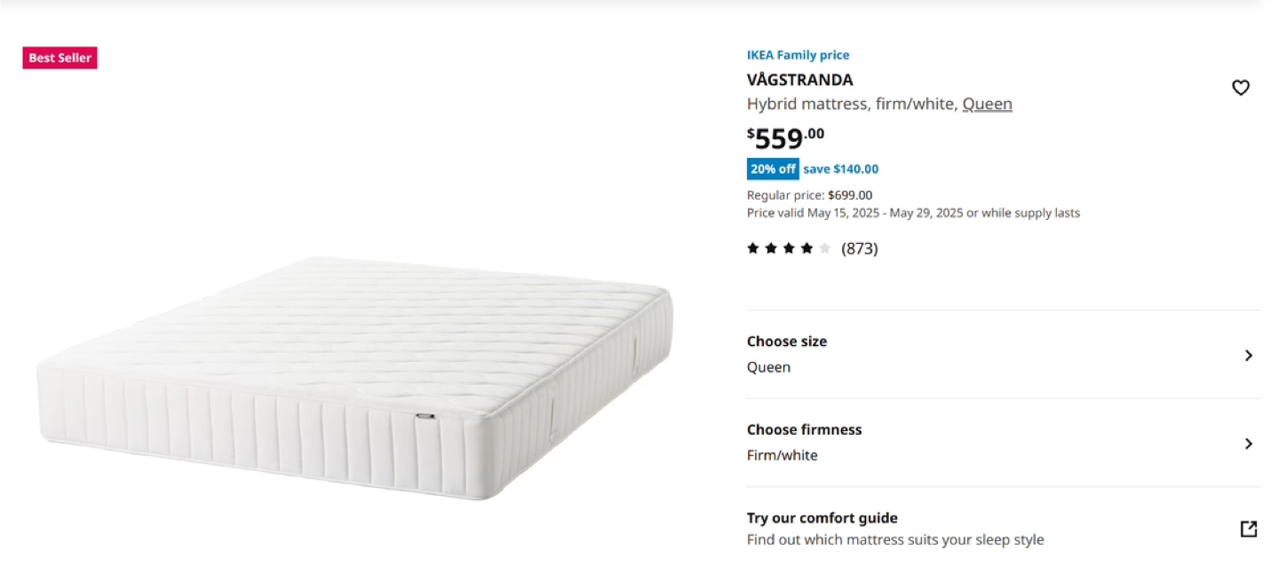 Ikea VÅGSTRANDA Queen Mattress & Wooden Frame - photo 2