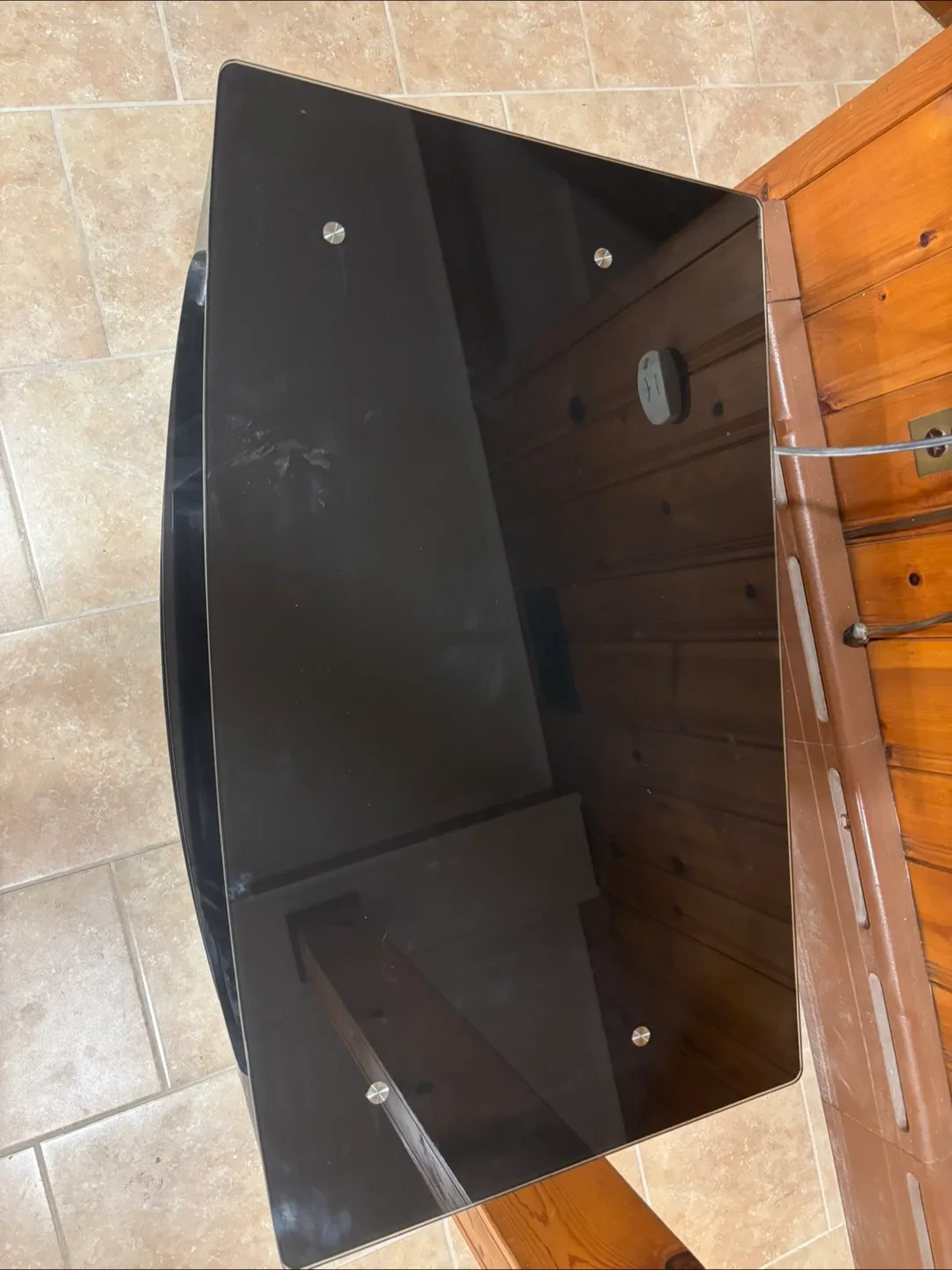 Sleek Modern Glass Black TV Stand image indicator(4)