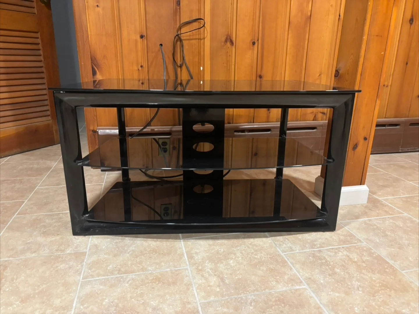 Sleek Modern Glass Black TV Stand image indicator(3)