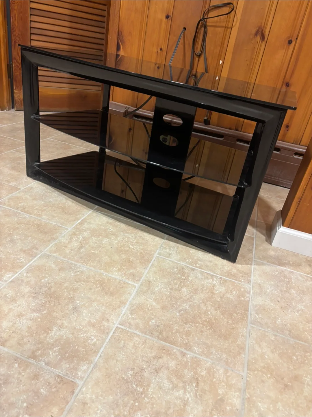 Sleek Modern Glass Black TV Stand image indicator(2)