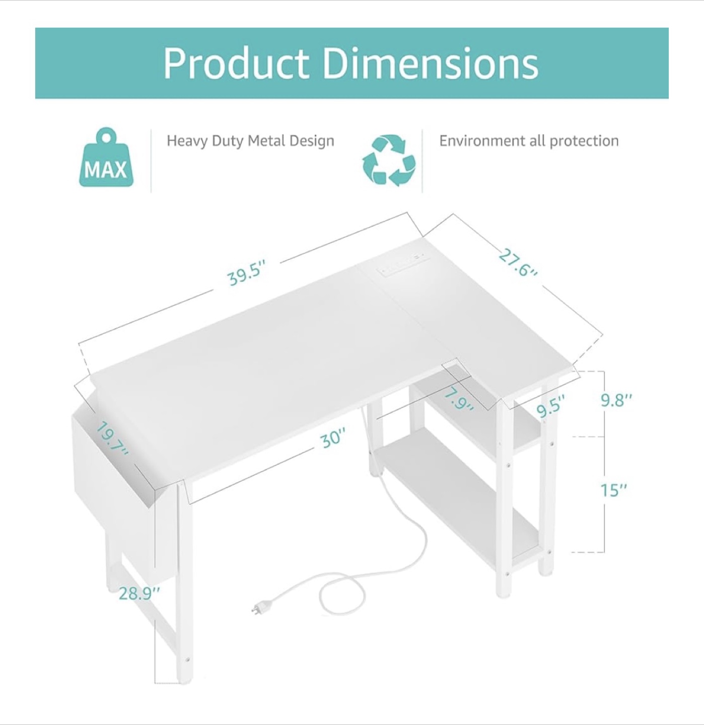 L shaped desk with power outlet shelves - photo 5