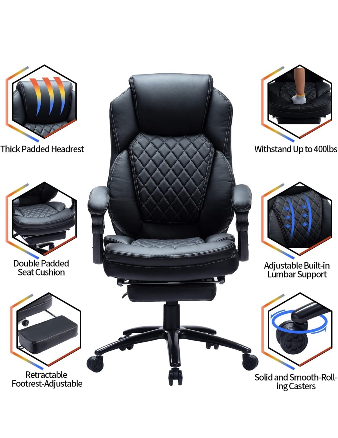 Executive Black Office Chair with Footrest - photo 4