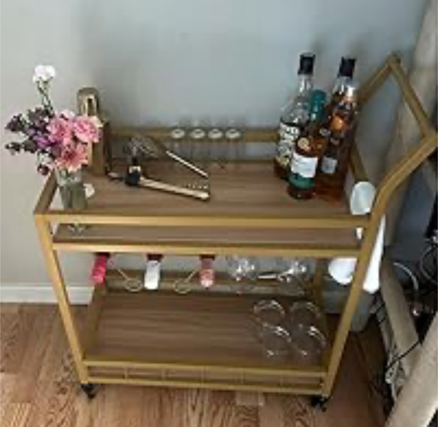 New 2 Tier Mobile Rolling Wine Liquor Butler Bar Cart - photo 4