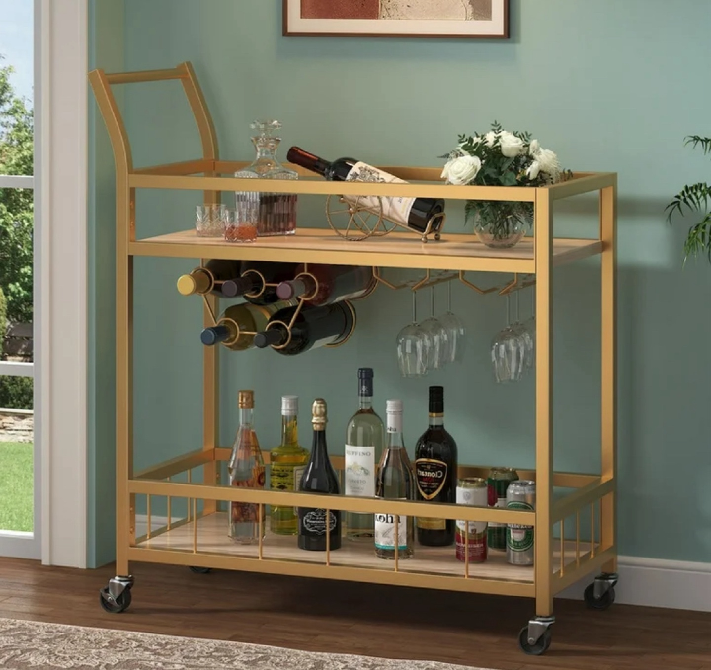 New 2 Tier Mobile Rolling Wine Liquor Butler Bar Cart - photo 3