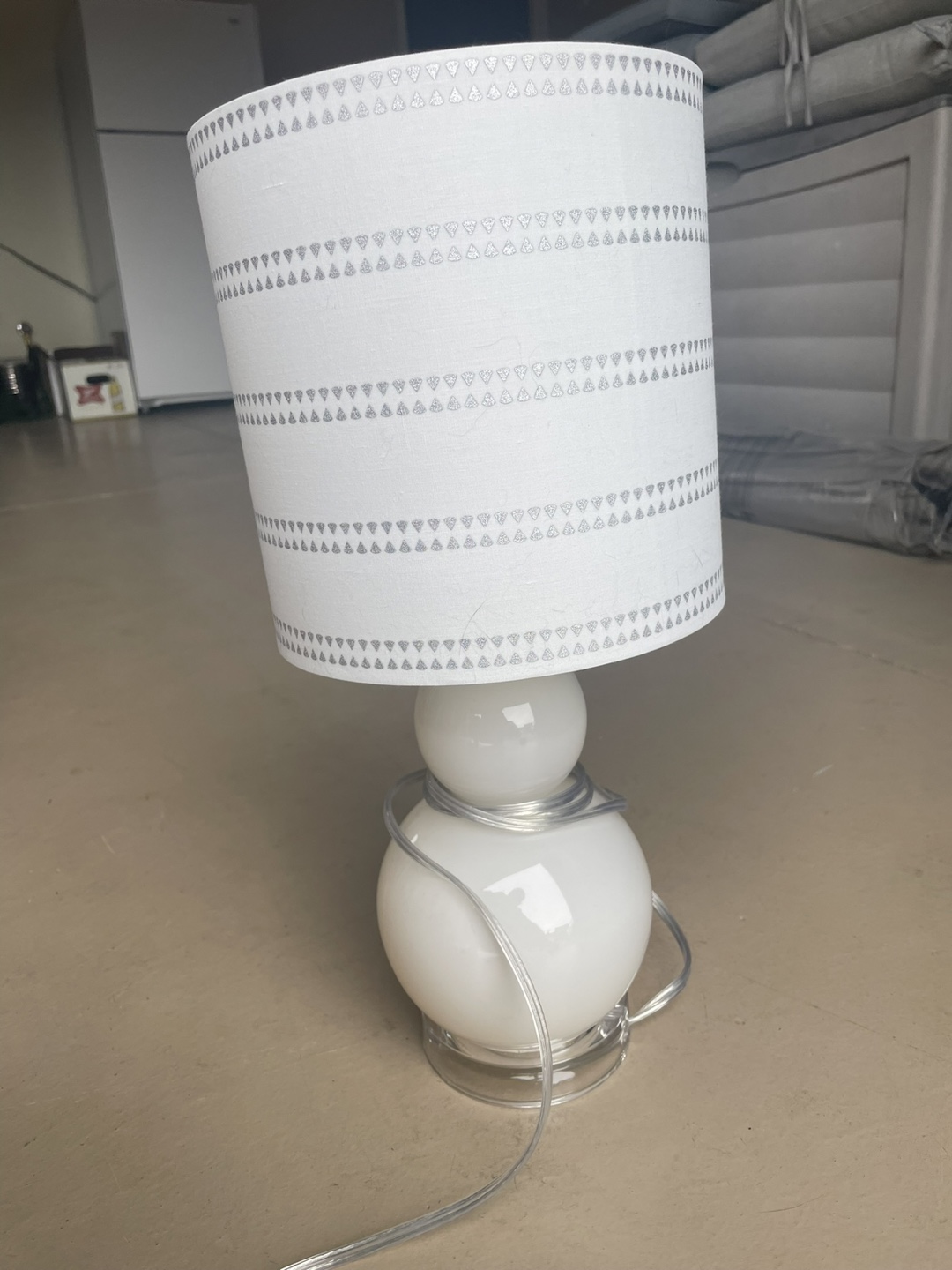 White Table Lamp with Patterned Shade