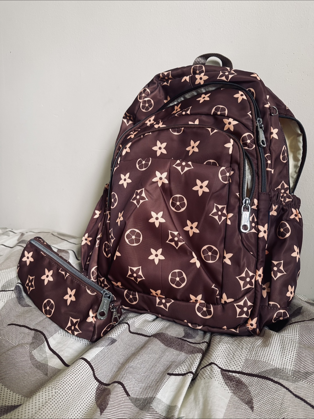 Brown Backpack and Pencil Case Set