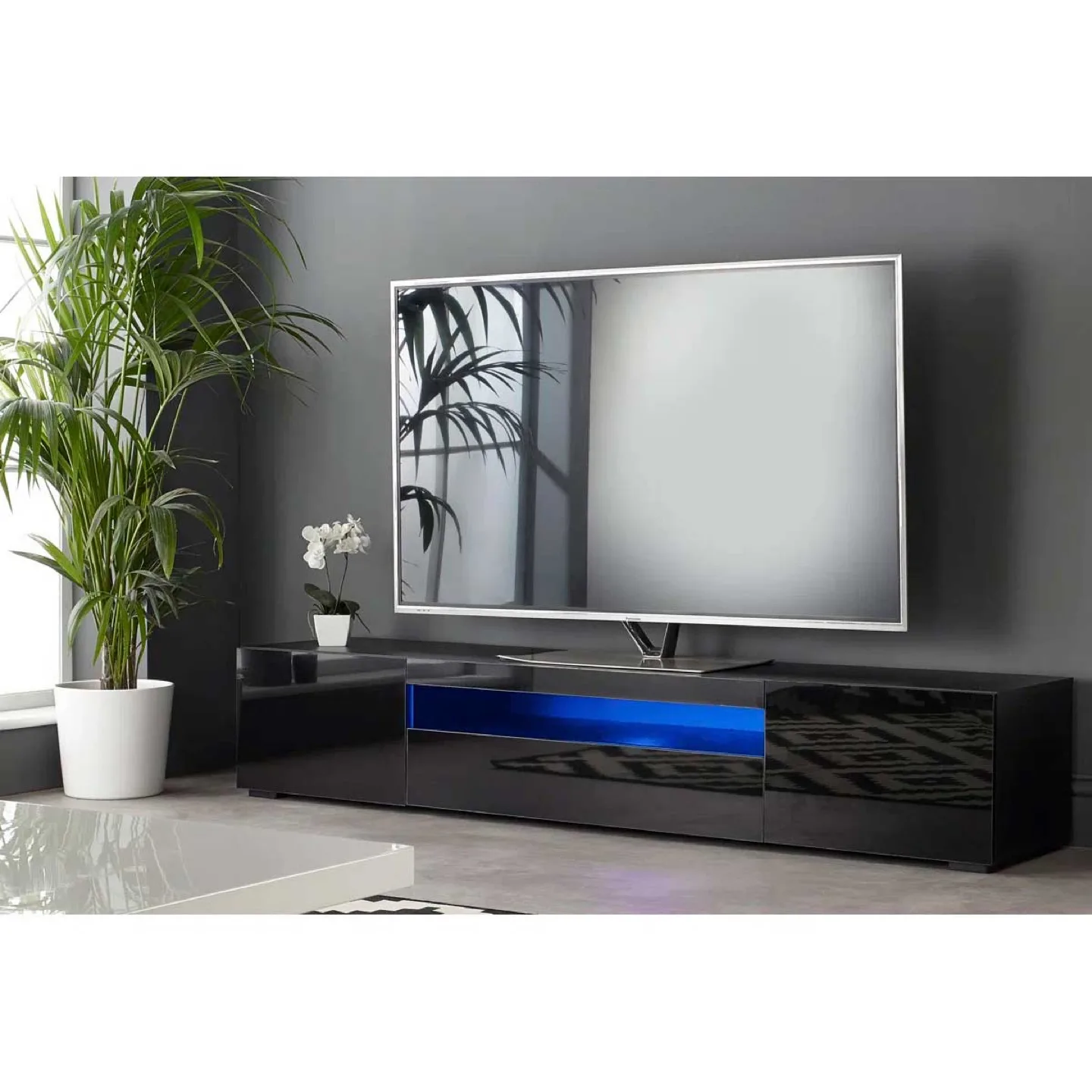 78” Black TV Stand with cabinet thumbnail