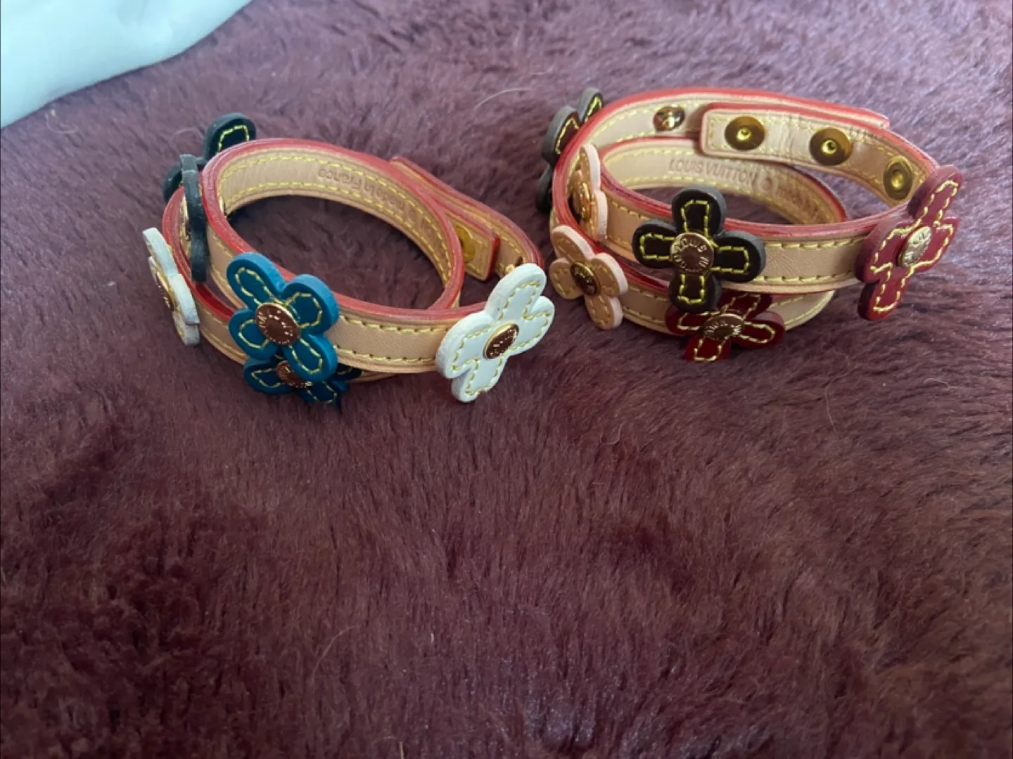 2 LV wrap bracelets vernis leather vachetta flower image indicator(4)