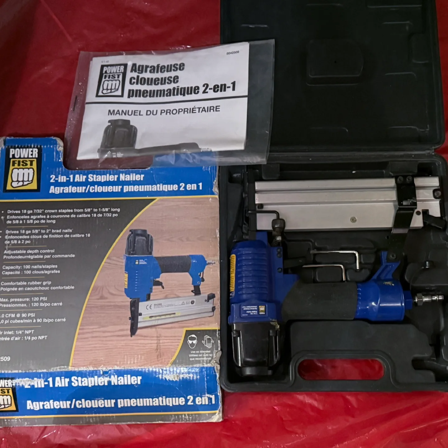 18GA, 2in1 Air Stapler Nailer with Carrying Case - PowerFist thumbnail