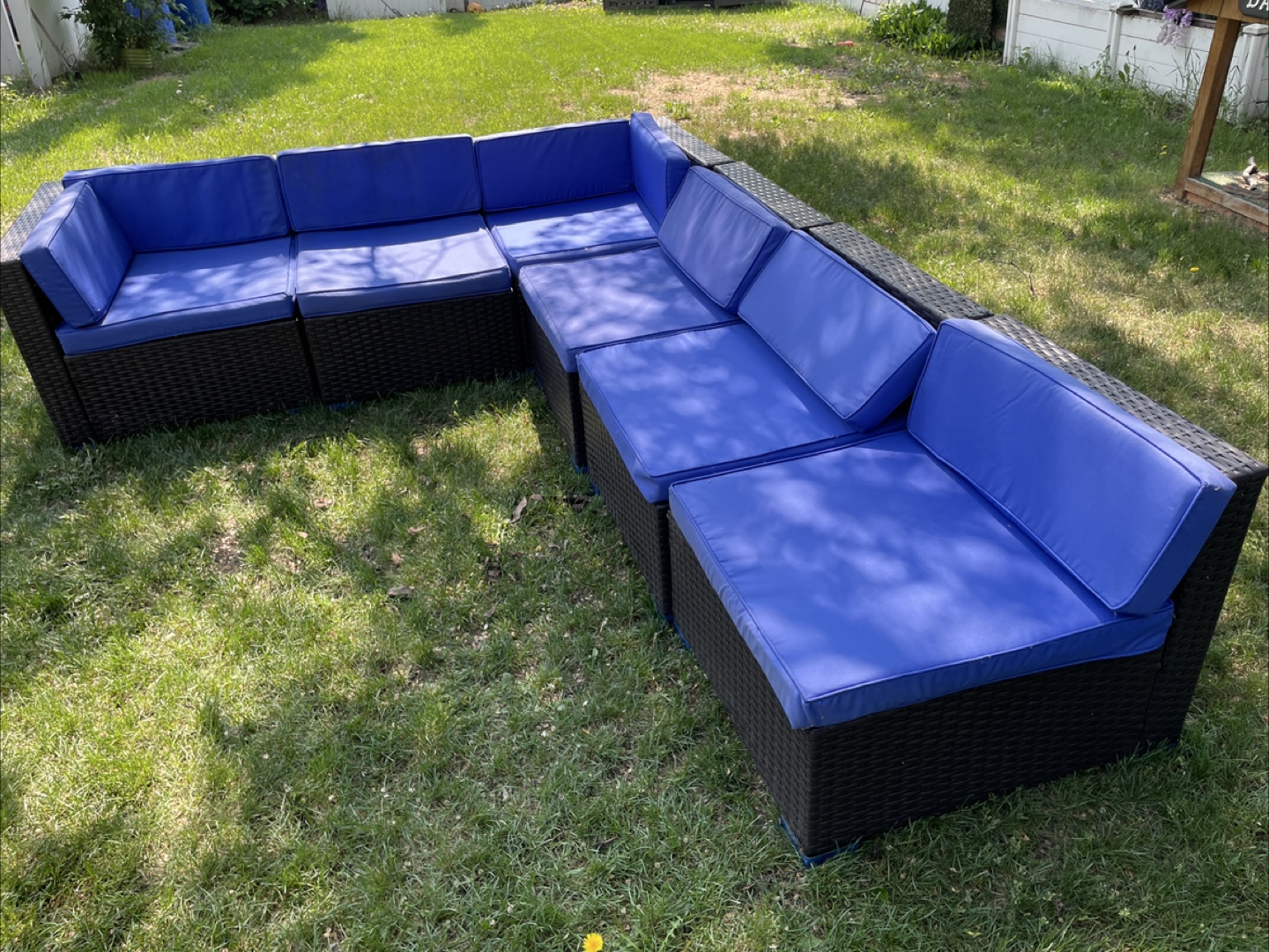 Outdoor sectional with blue cushions - photo 2