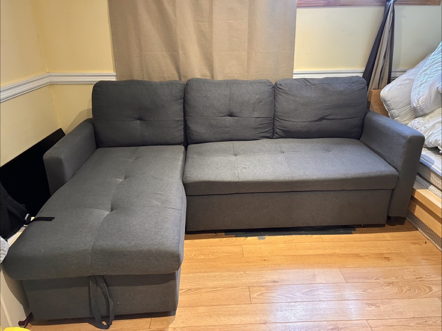 Grey Fabric Sectional Pull Out Bed