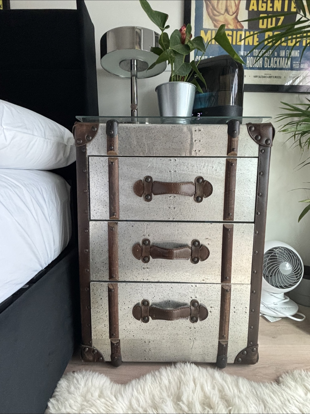 Pair - Leather and Metal Nightstands