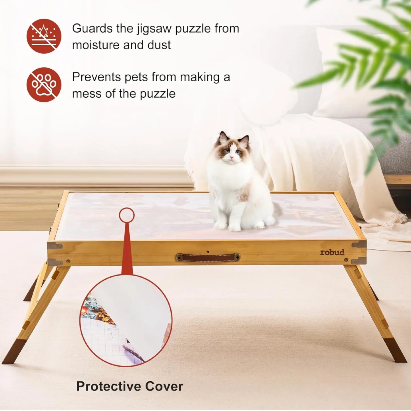 ROBUD 1500-Piece Puzzle Board, Wooden Puzzle Table with Cover image indicator(4)