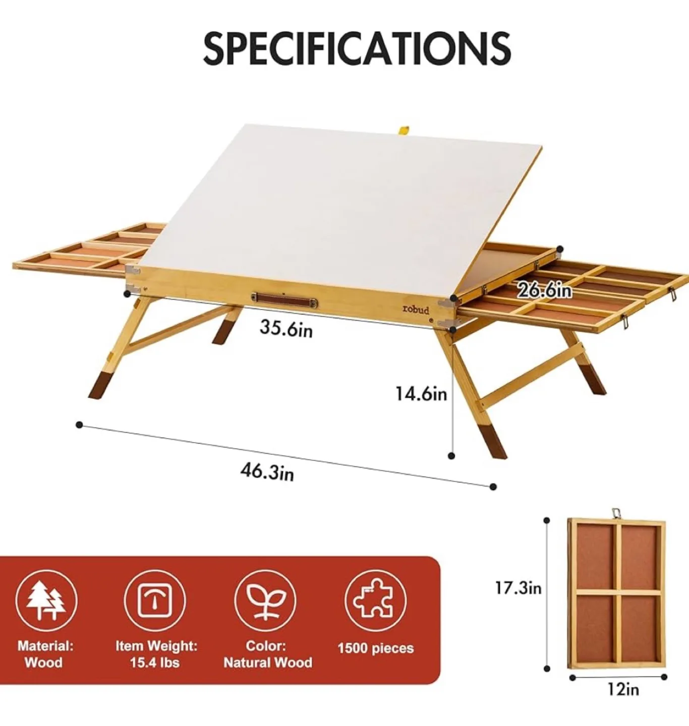 ROBUD 1500-Piece Puzzle Board, Wooden Puzzle Table with Cover image indicator(6)