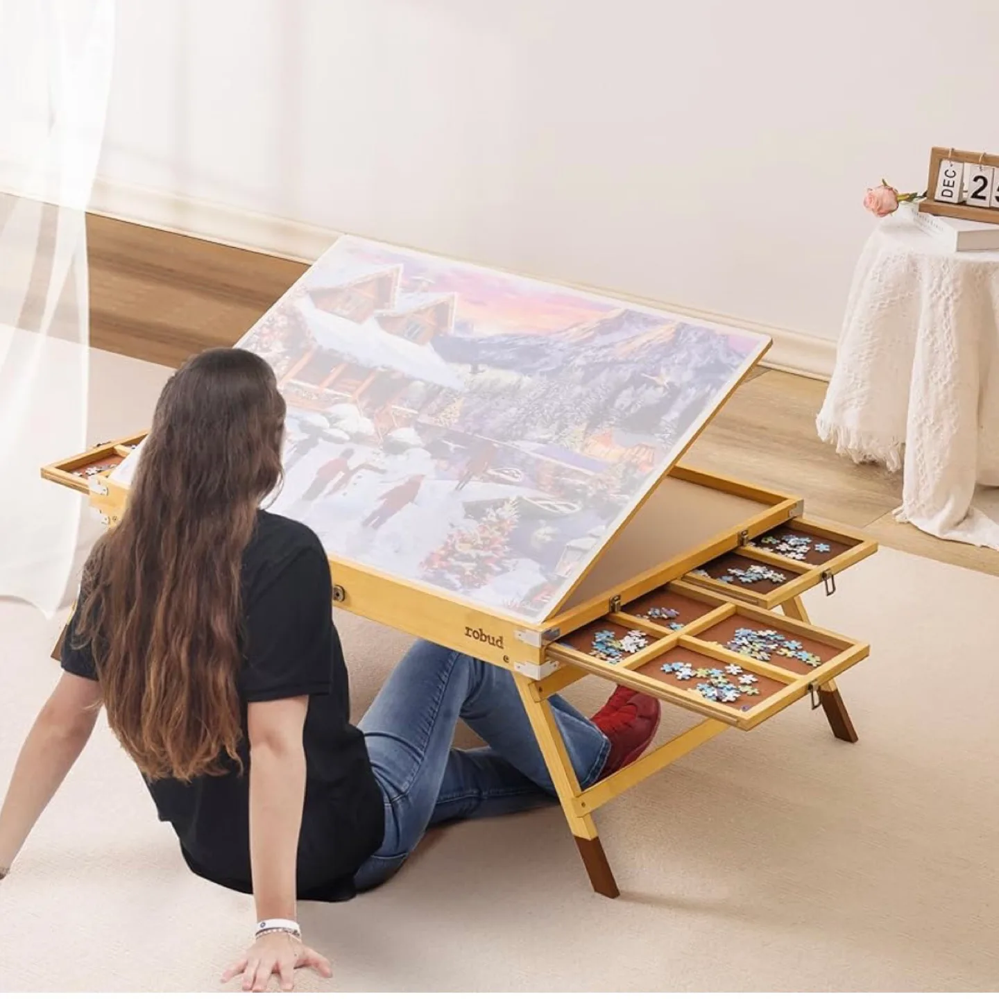 ROBUD 1500-Piece Puzzle Board, Wooden Puzzle Table with Cover image indicator(7)