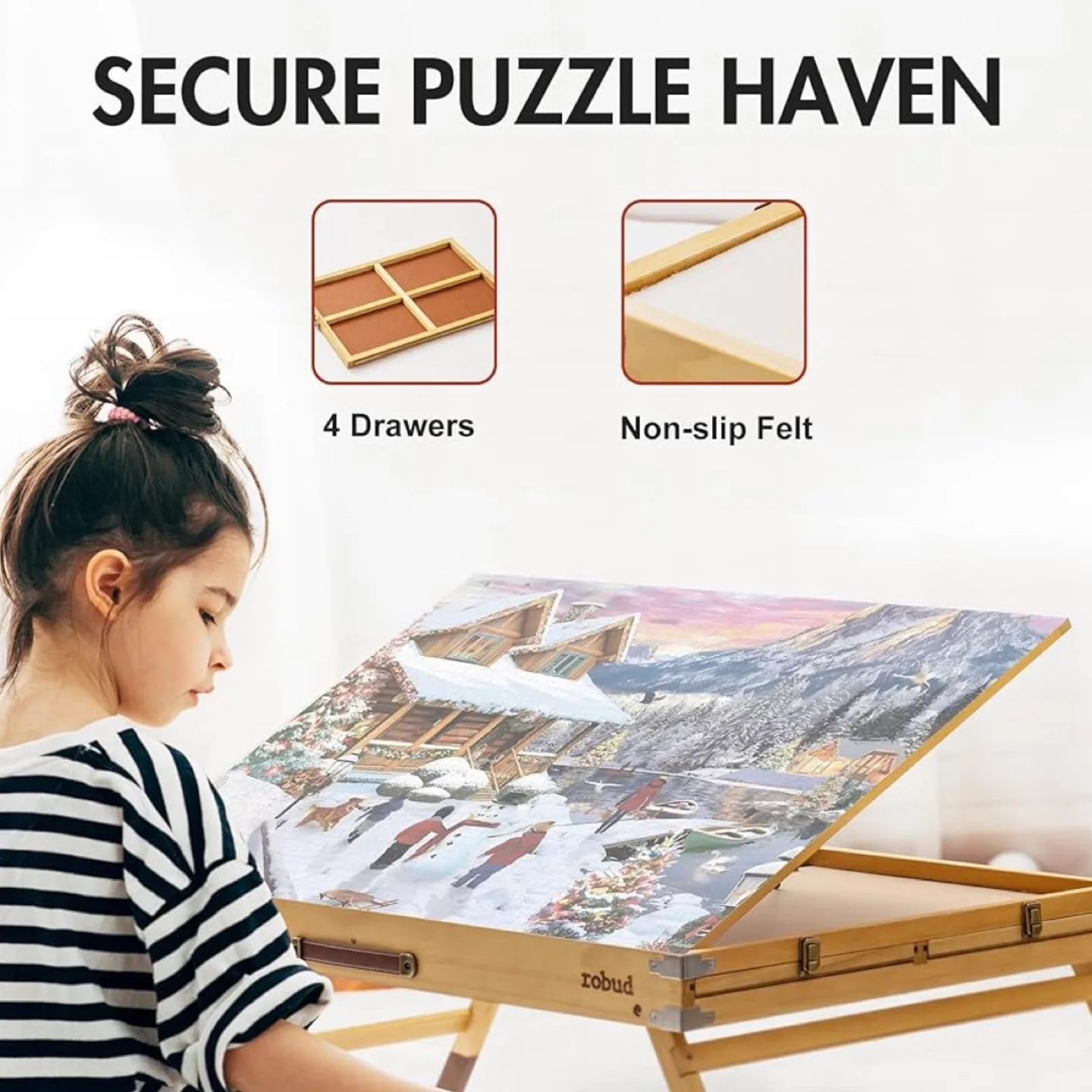 ROBUD 1500-Piece Puzzle Board, Wooden Puzzle Table with Cover image indicator(8)