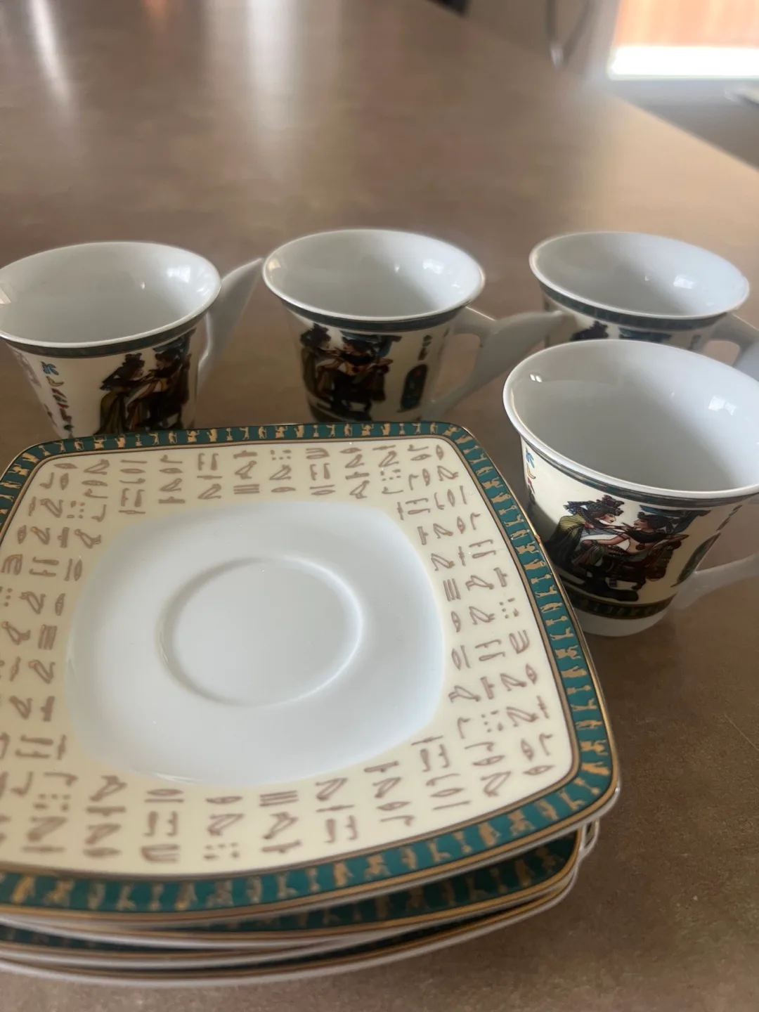 Egyptian-Themed Tea Cups and Saucers Set thumbnail