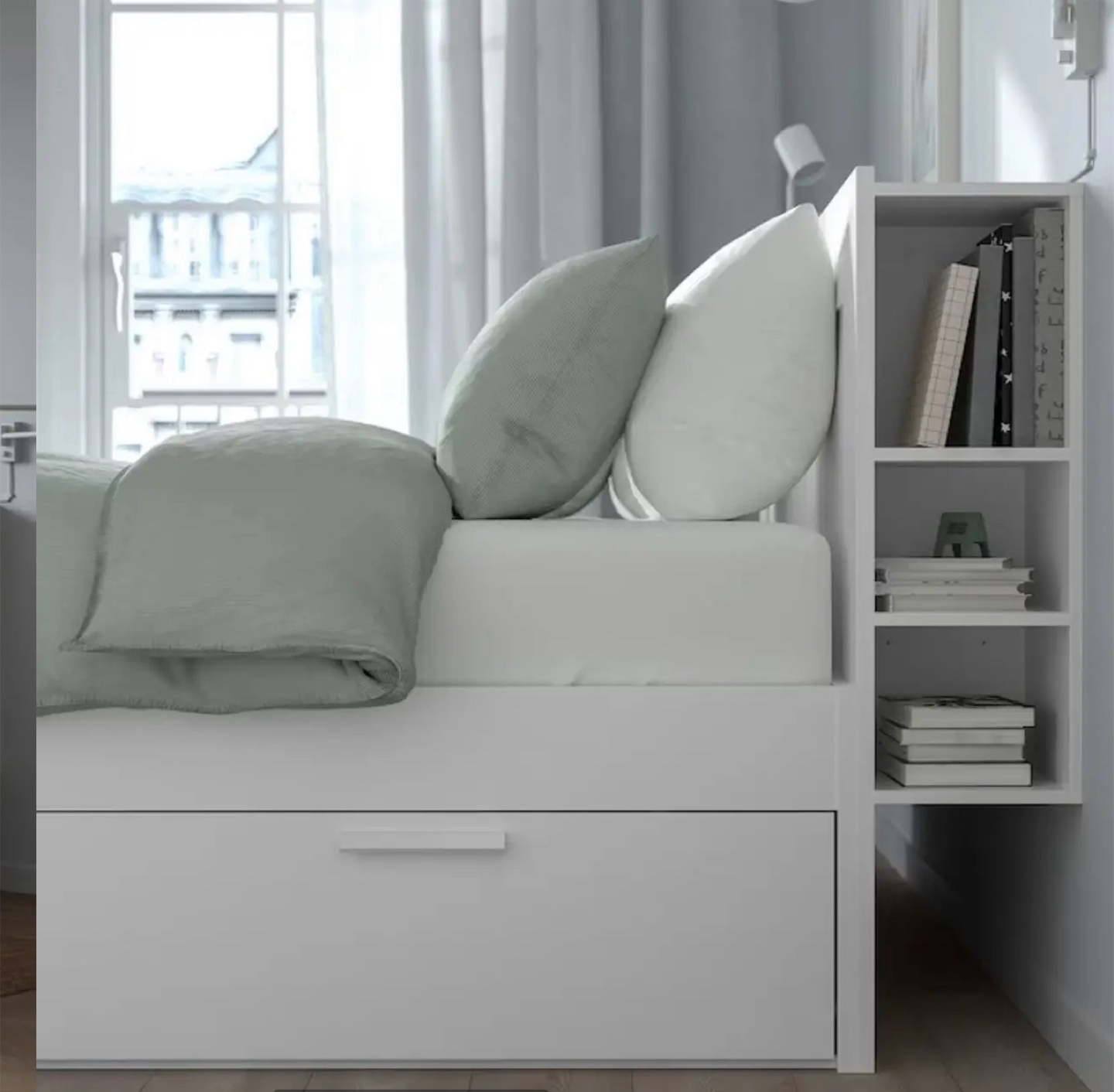 IKEA Queen Bed (storage & headboard) + IKEA Mattress, white