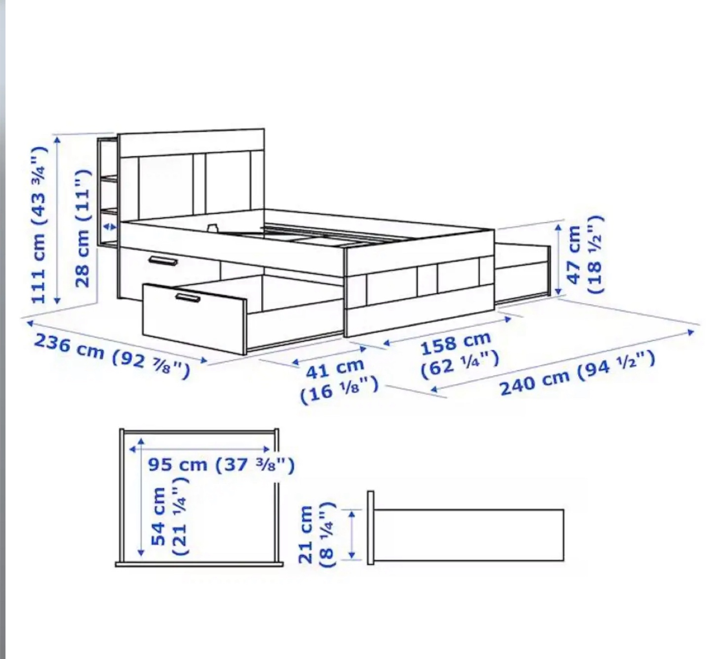 IKEA Queen Bed (storage & headboard) + IKEA Mattress, white - photo 4
