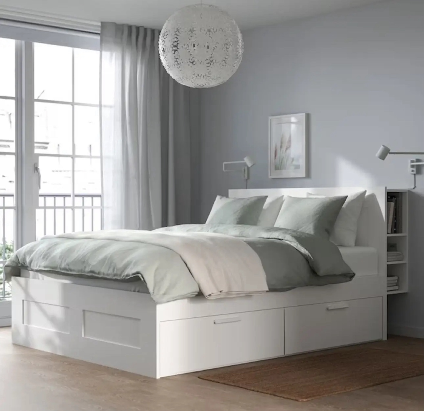 IKEA Queen Bed (storage & headboard) + IKEA Mattress, white - photo 2