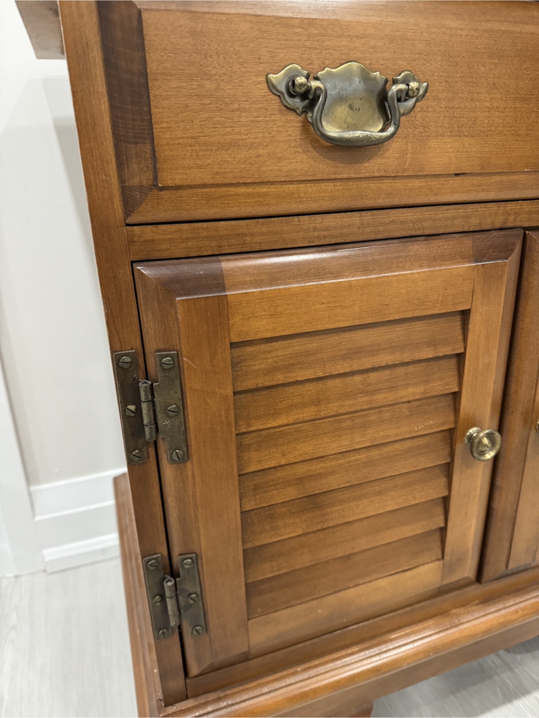 Vintage Wooden Nightstand with Drawer and Doors - photo 2