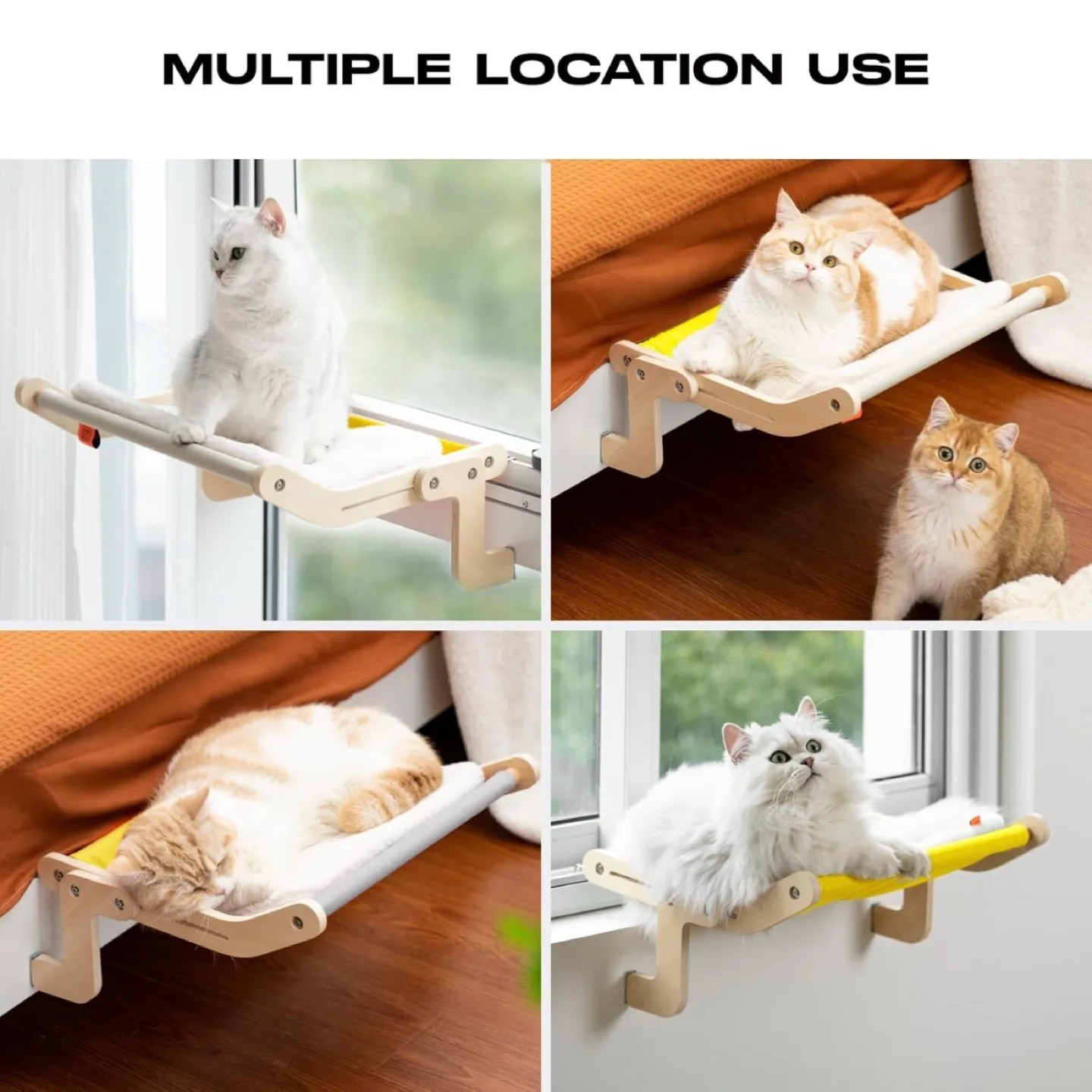 (Yellow with pad) Cat Window Perch Cat Window Hammock Seat image indicator(3)